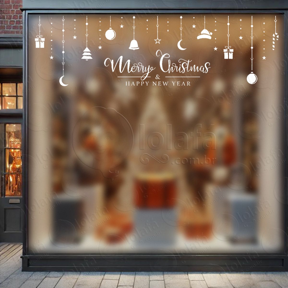 Cortina de Natal e Merry Christmas Adesivo de Natal para Vitrine, Parede, Porta - Fácil Remoção Mod:182