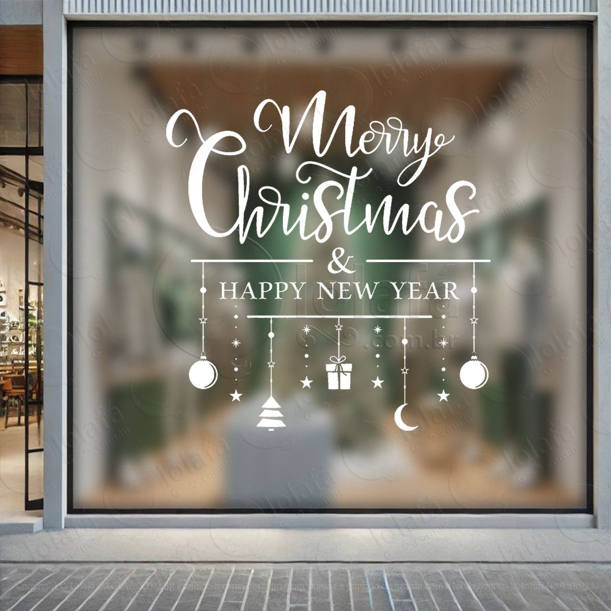 Cortina de Natal e Merry Christmas Adesivo de Natal para Vitrine, Parede, Porta - Fácil Remoção Mod:183