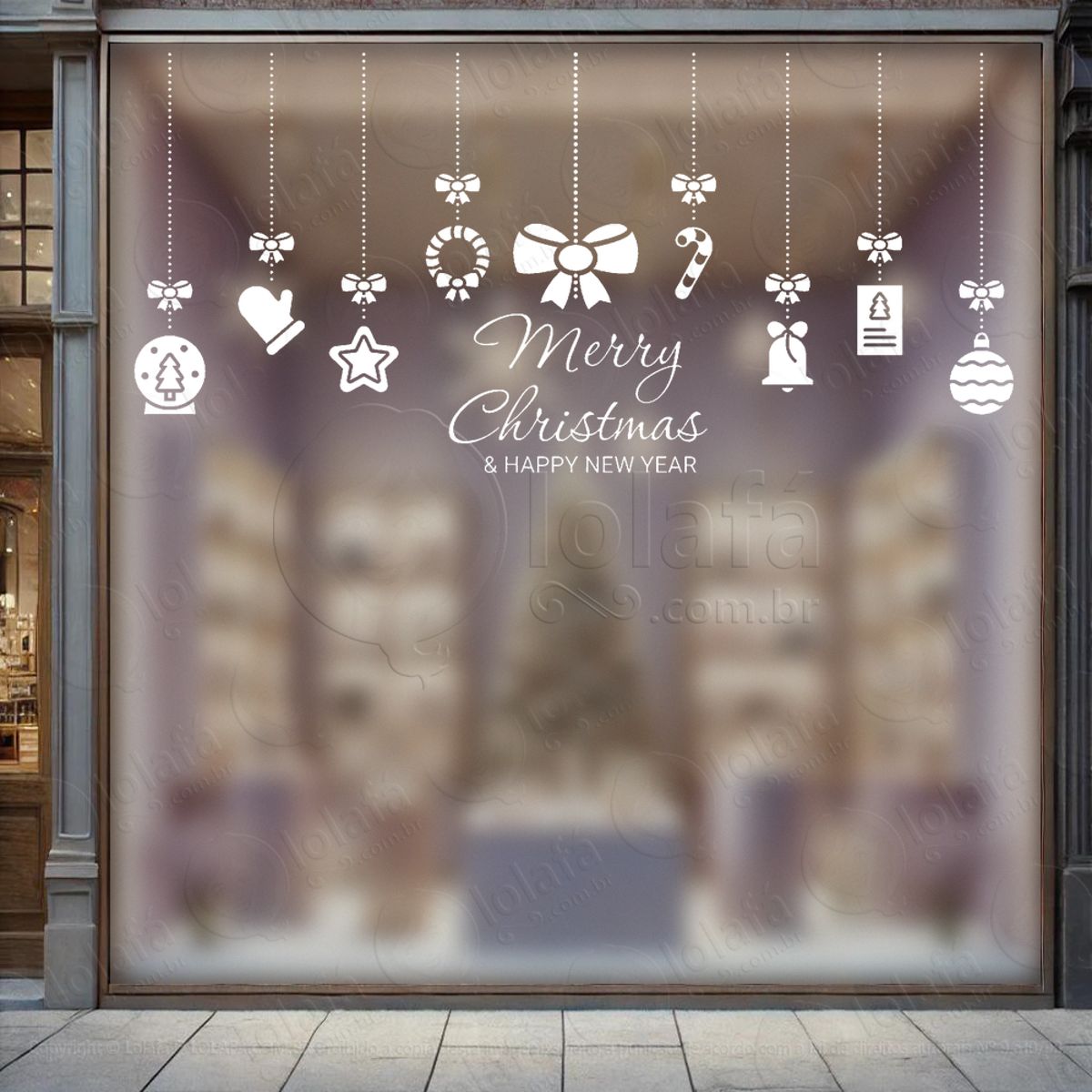 Cortina de Natal e Merry Christmas Adesivo de Natal para Vitrine, Parede, Porta - Fácil Remoção Mod:186