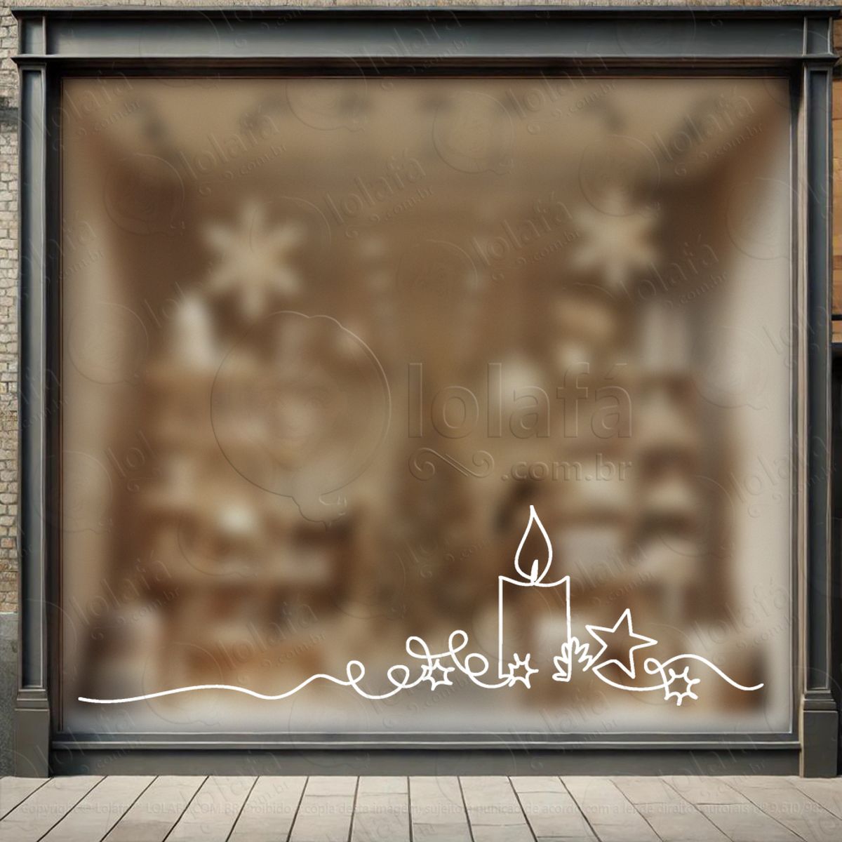 Cortina de Natal com Vela e Estrela Adesivo de Natal para Vitrine, Parede, Porta - Fácil Remoção Mod:190