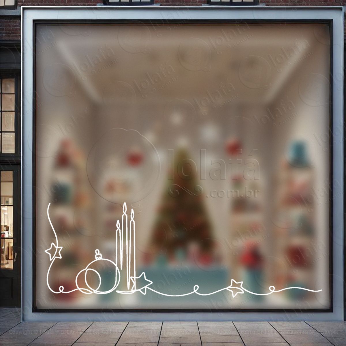 Cortina de Natal Velas e Enfeites Adesivo de Natal para Vitrine, Parede, Porta - Fácil Remoção Mod:192