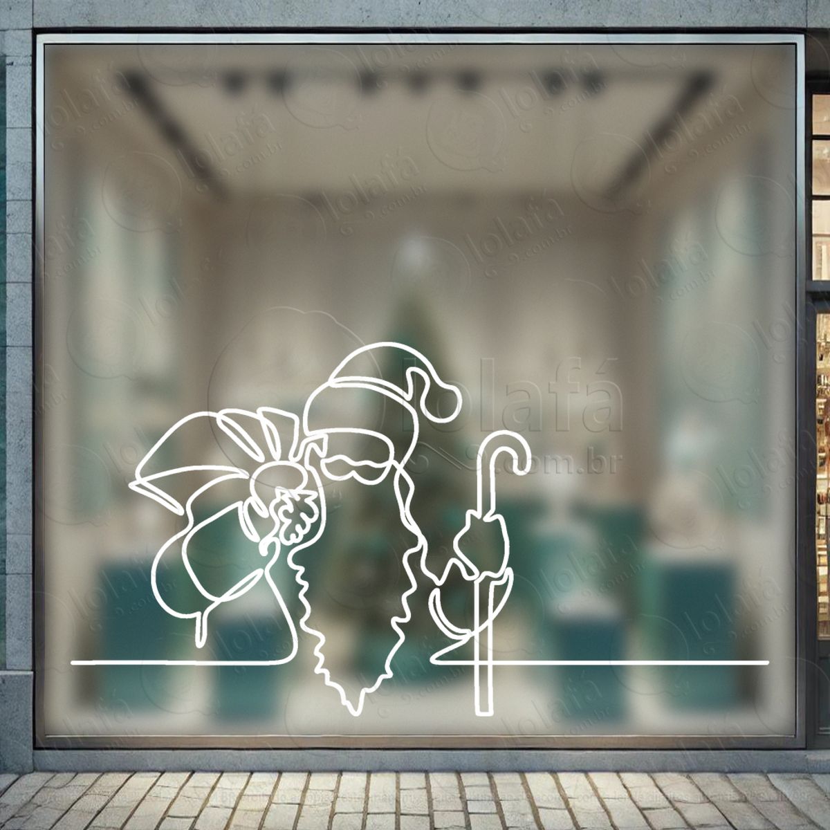 Papai Noel Adesivo de Natal para Vitrine, Parede, Porta - Fácil Remoção Mod:195
