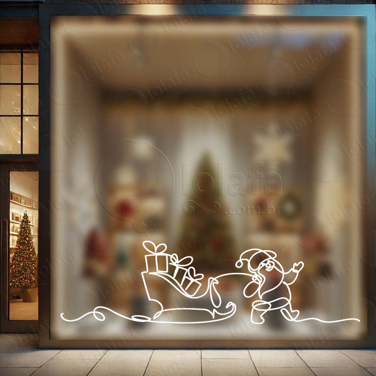 Papai Noel e Trenó de Presentes Adesivo de Natal para Vitrine, Parede, Porta - Fácil Remoção Mod:197