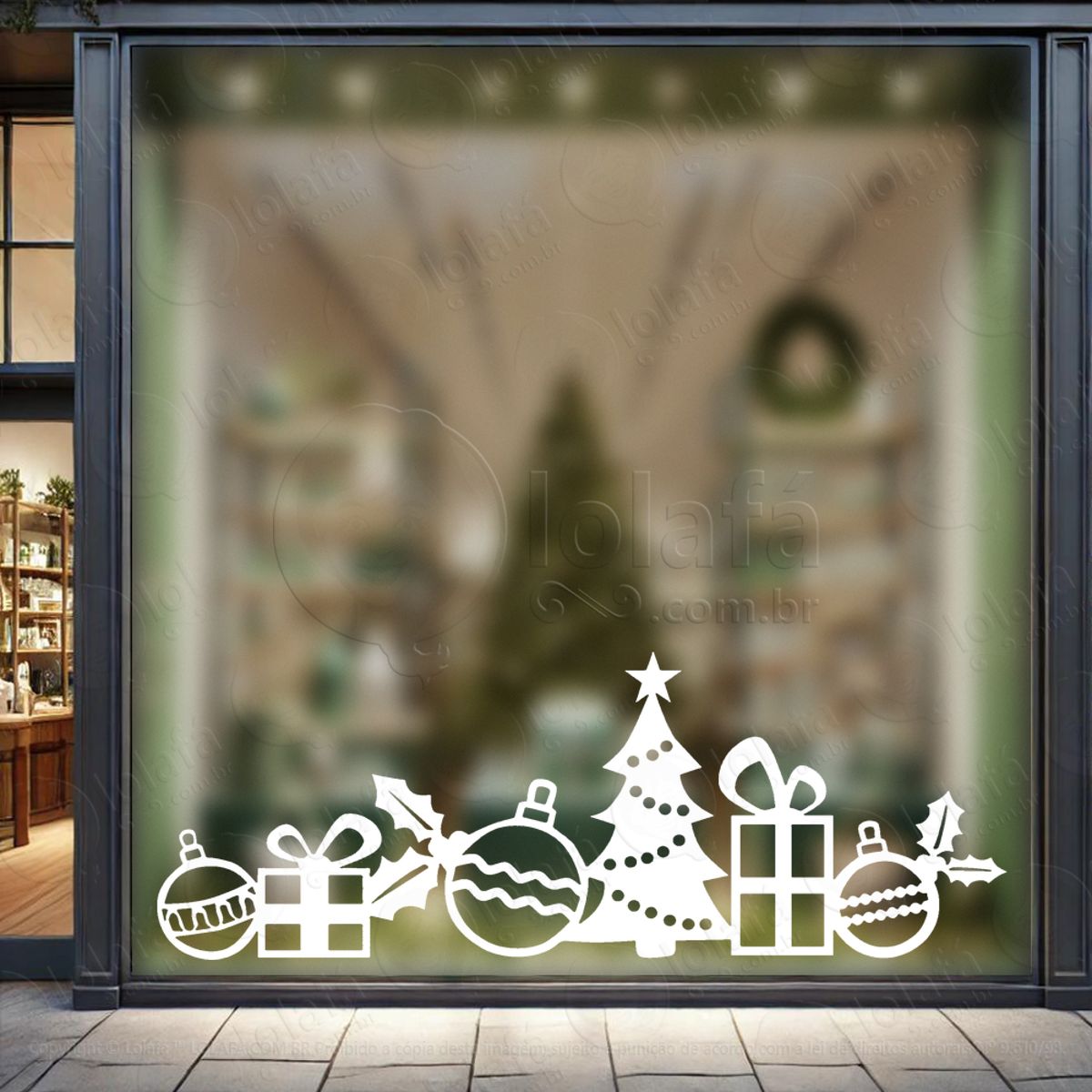 Faixa de Natal de Árvore e Enfeites Adesivo de Natal para Vitrine, Parede, Porta - Fácil Remoção Mod:198
