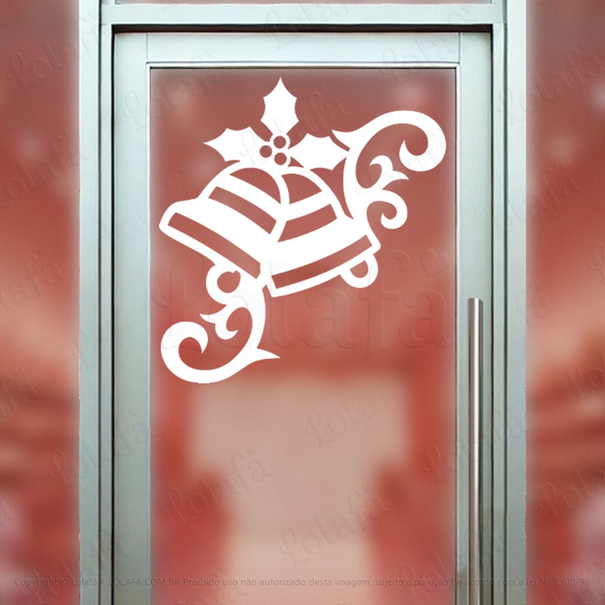 Arabesco com Sino de Natal Adesivo de Natal para Vitrine, Parede, Porta - Fácil Remoção Mod:206