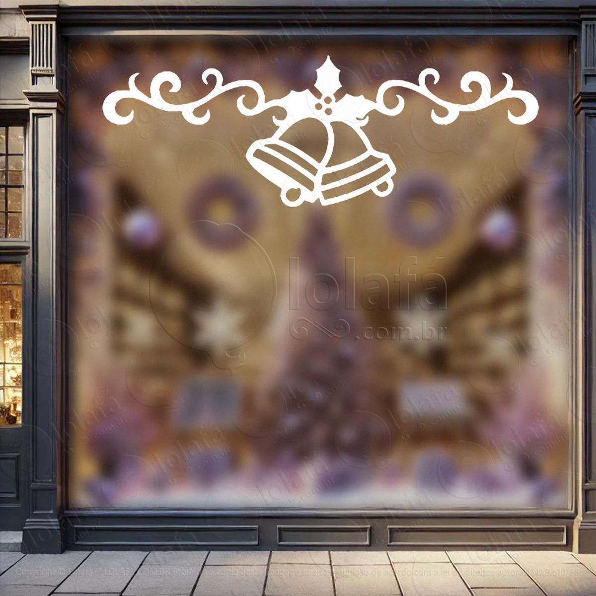 Arabesco com Sino de Natal Adesivo de Natal para Vitrine, Parede, Porta - Fácil Remoção Mod:207