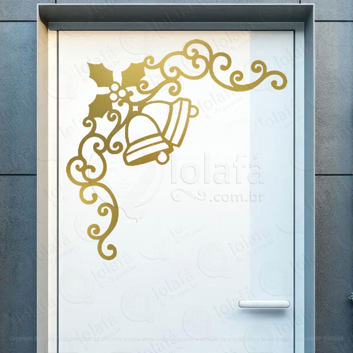 Arabesco com Sino de Natal Adesivo de Natal para Vitrine, Parede, Porta - Fácil Remoção Mod:208
