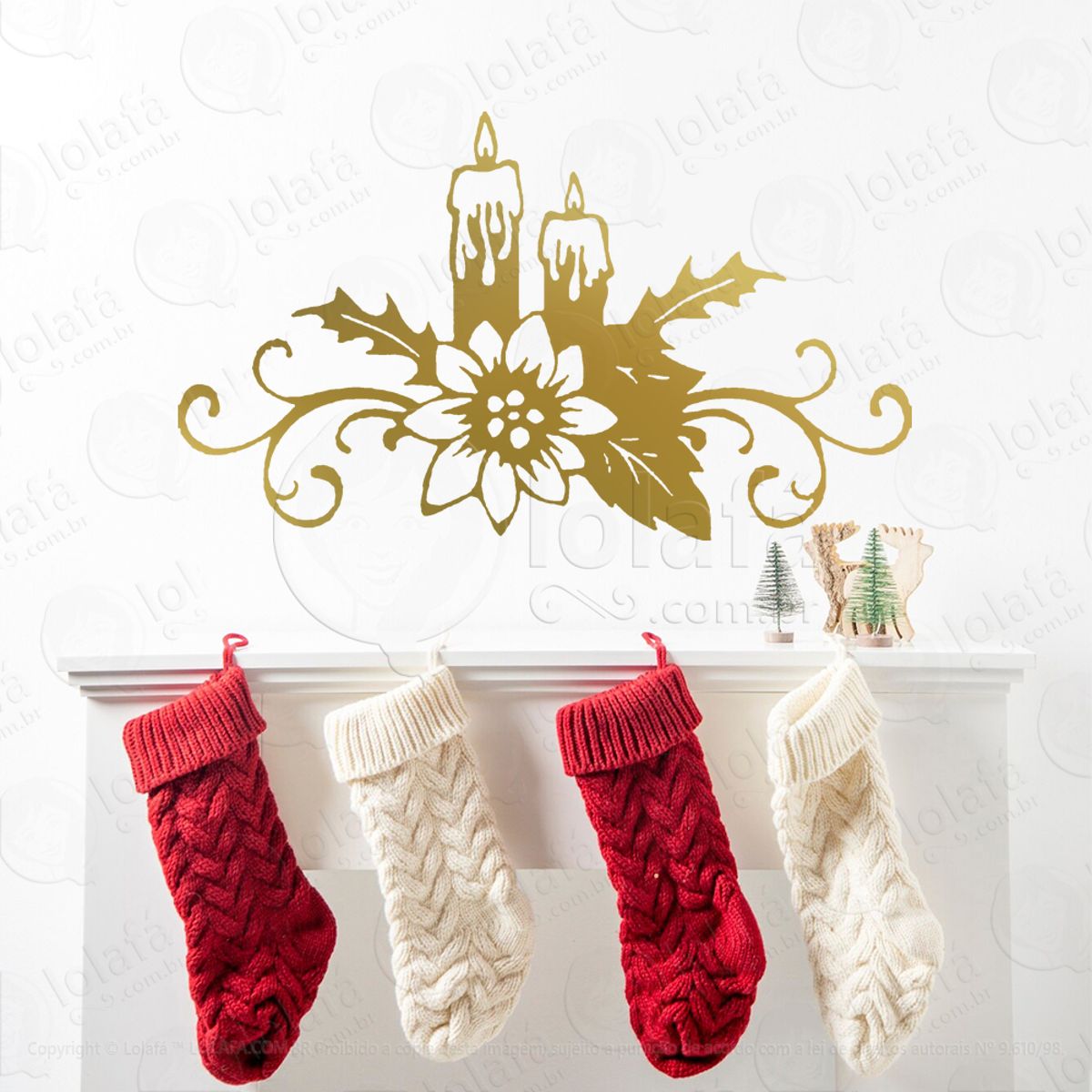 Arabesco com Velas de Natal Adesivo de Natal para Vitrine, Parede, Porta - Fácil Remoção Mod:210