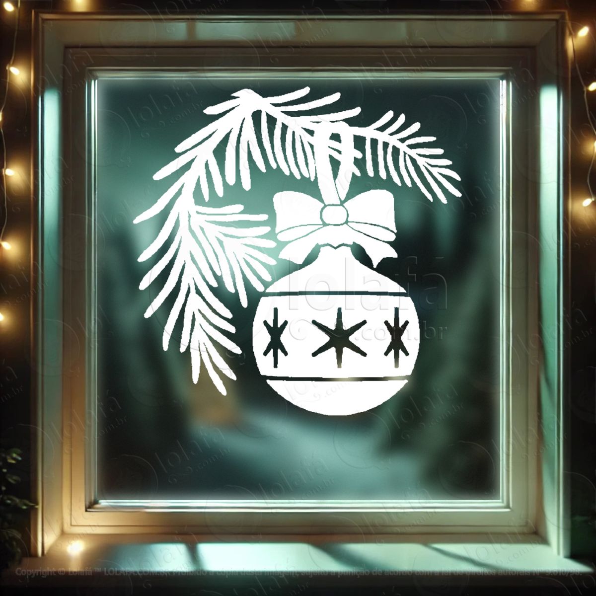 Arabesco de Natal Galho e Bola Adesivo de Natal para Vitrine, Parede, Porta - Fácil Remoção Mod:214
