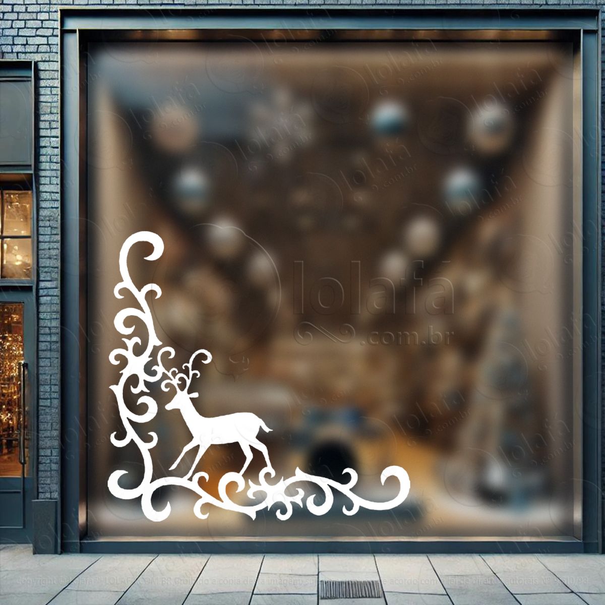 Arabesco de Natal com Rena Adesivo de Natal para Vitrine, Parede, Porta - Fácil Remoção Mod:217