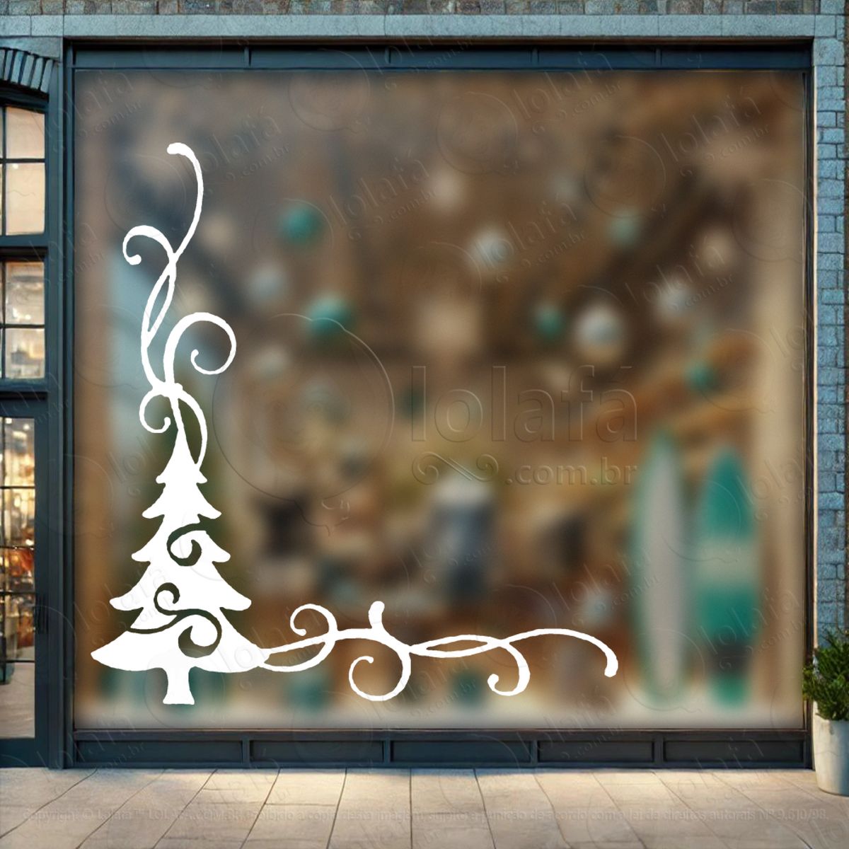 Arabesco de Natal Árvore Pinheiro Adesivo de Natal para Vitrine, Parede, Porta - Fácil Remoção Mod:218