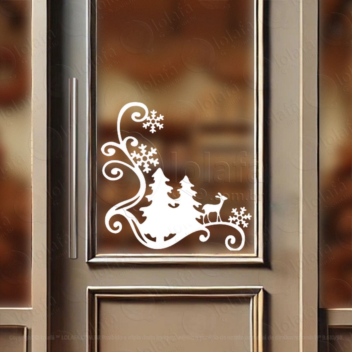Arabesco de Natal Árvore e Rena Adesivo de Natal para Vitrine, Parede, Porta - Fácil Remoção Mod:220