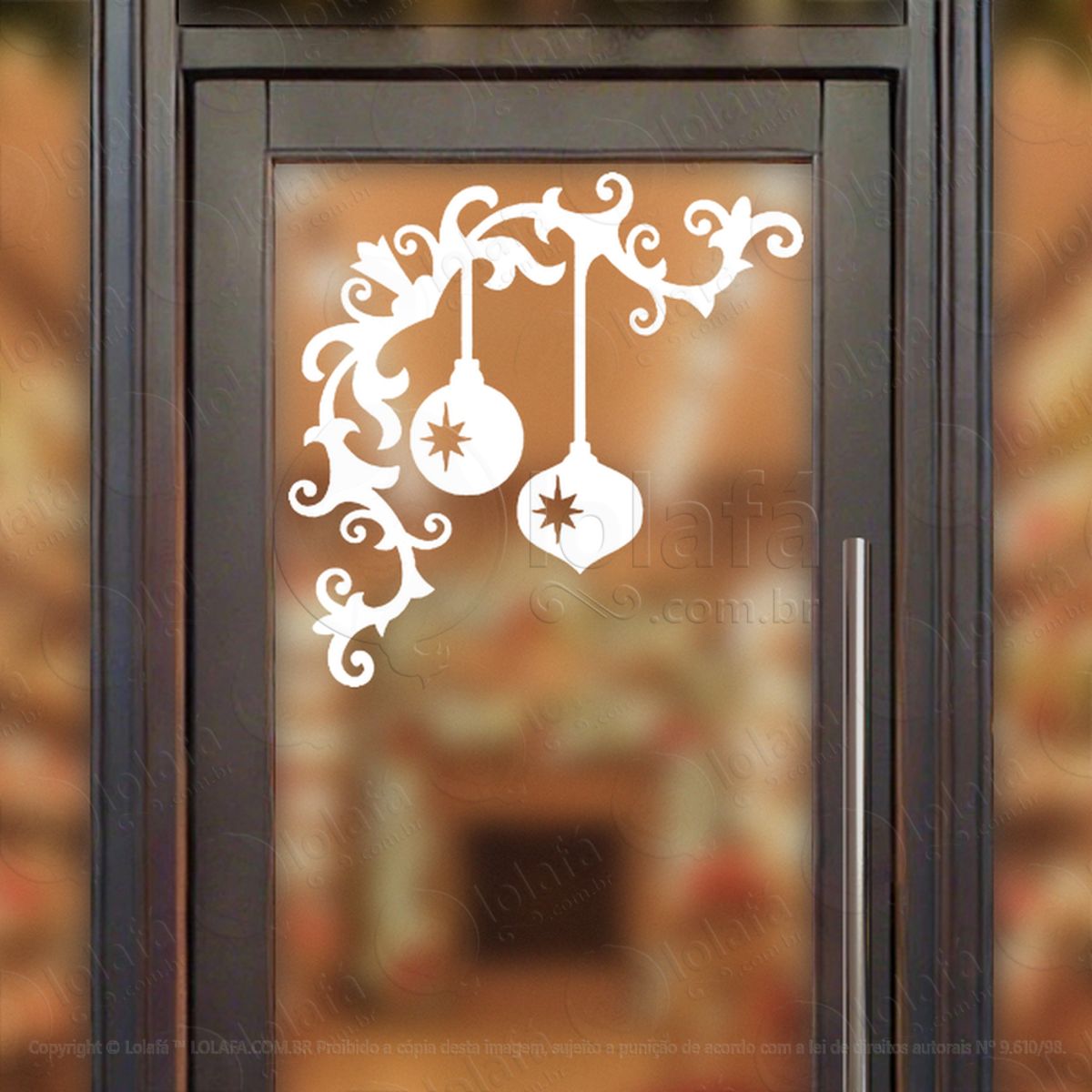 Arabesco de Natal com Bolas Adesivo de Natal para Vitrine, Parede, Porta - Fácil Remoção Mod:221