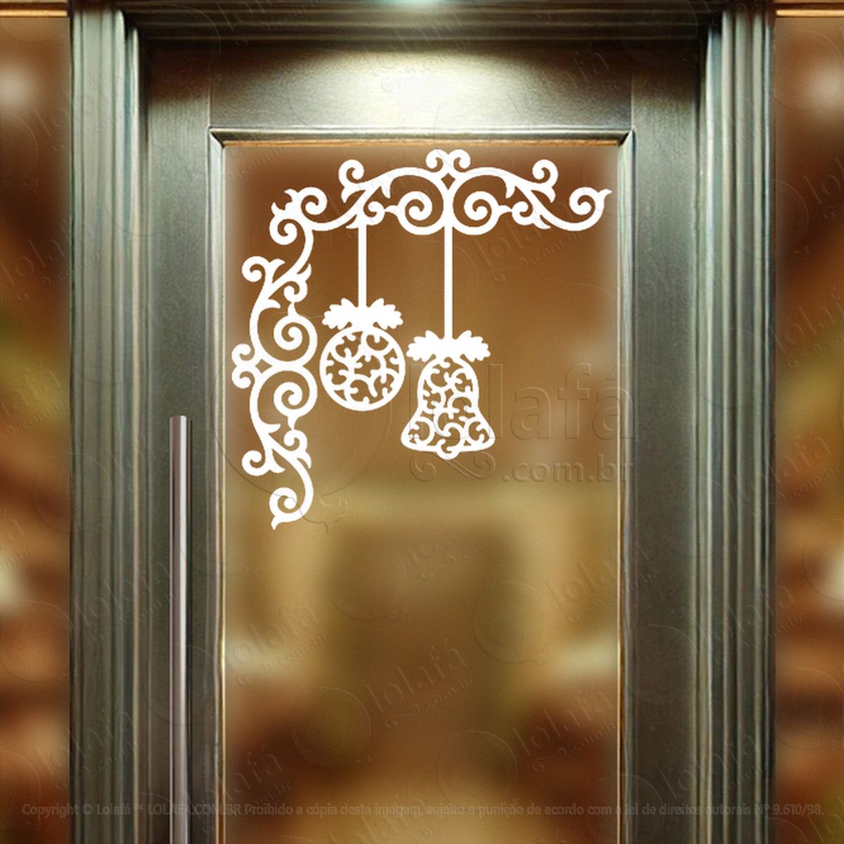 Arabesco de Natal com Bola e Sino Adesivo de Natal para Vitrine, Parede, Porta - Fácil Remoção Mod:224