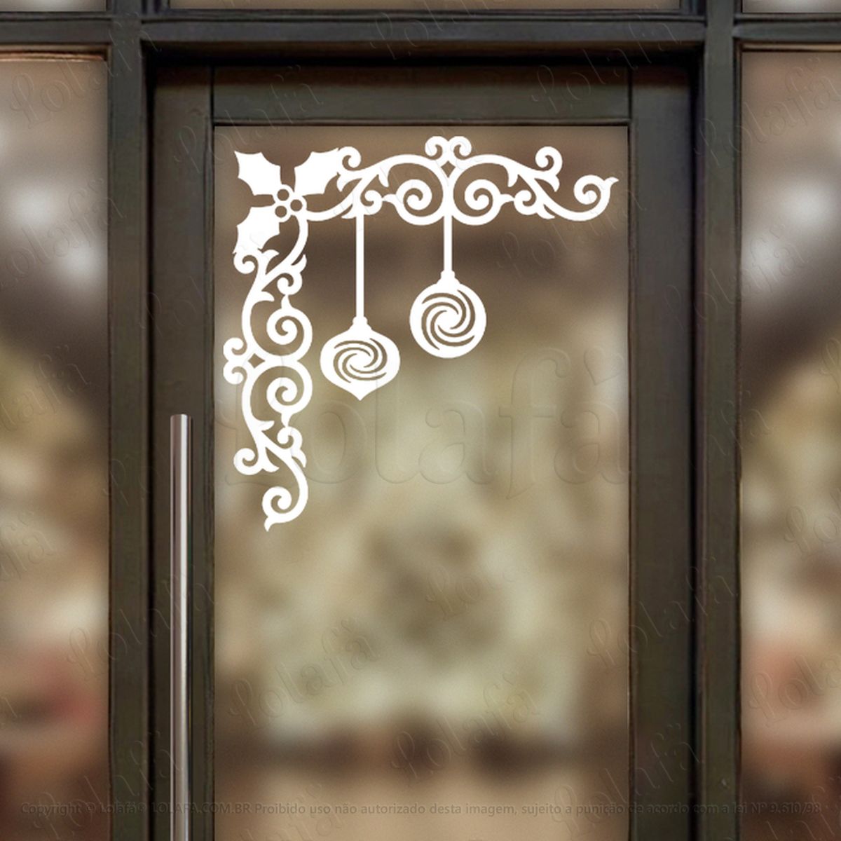 Arabesco de Natal com Bolas Adesivo de Natal para Vitrine, Parede, Porta - Fácil Remoção Mod:227