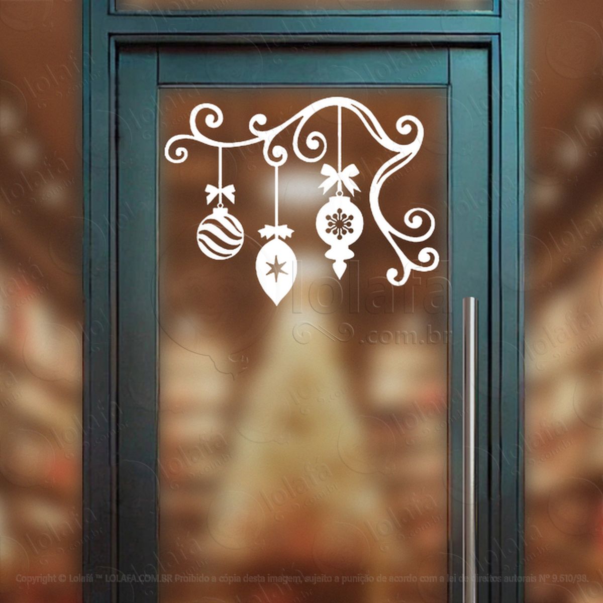Arabesco de Natal com Bolas Adesivo de Natal para Vitrine, Parede, Porta - Fácil Remoção Mod:228