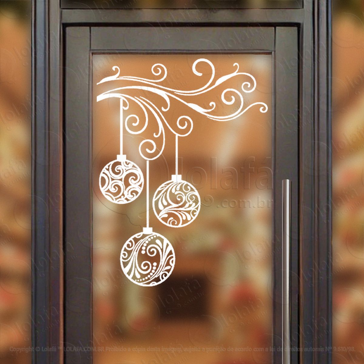Arabesco de Natal com Bolas Adesivo de Natal para Vitrine, Parede, Porta - Fácil Remoção Mod:229