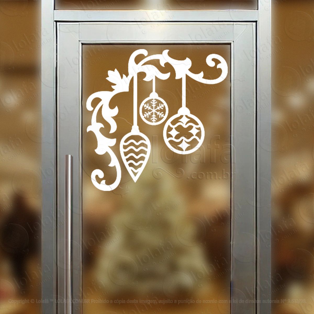Arabesco de Natal com Bolas Adesivo de Natal para Vitrine, Parede, Porta - Fácil Remoção Mod:230