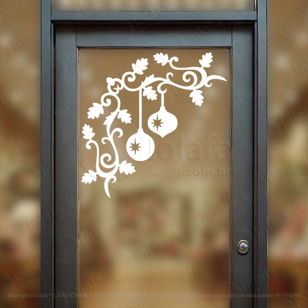 Arabesco de Natal com Bolas Adesivo de Natal para Vitrine, Parede, Porta - Fácil Remoção Mod:231