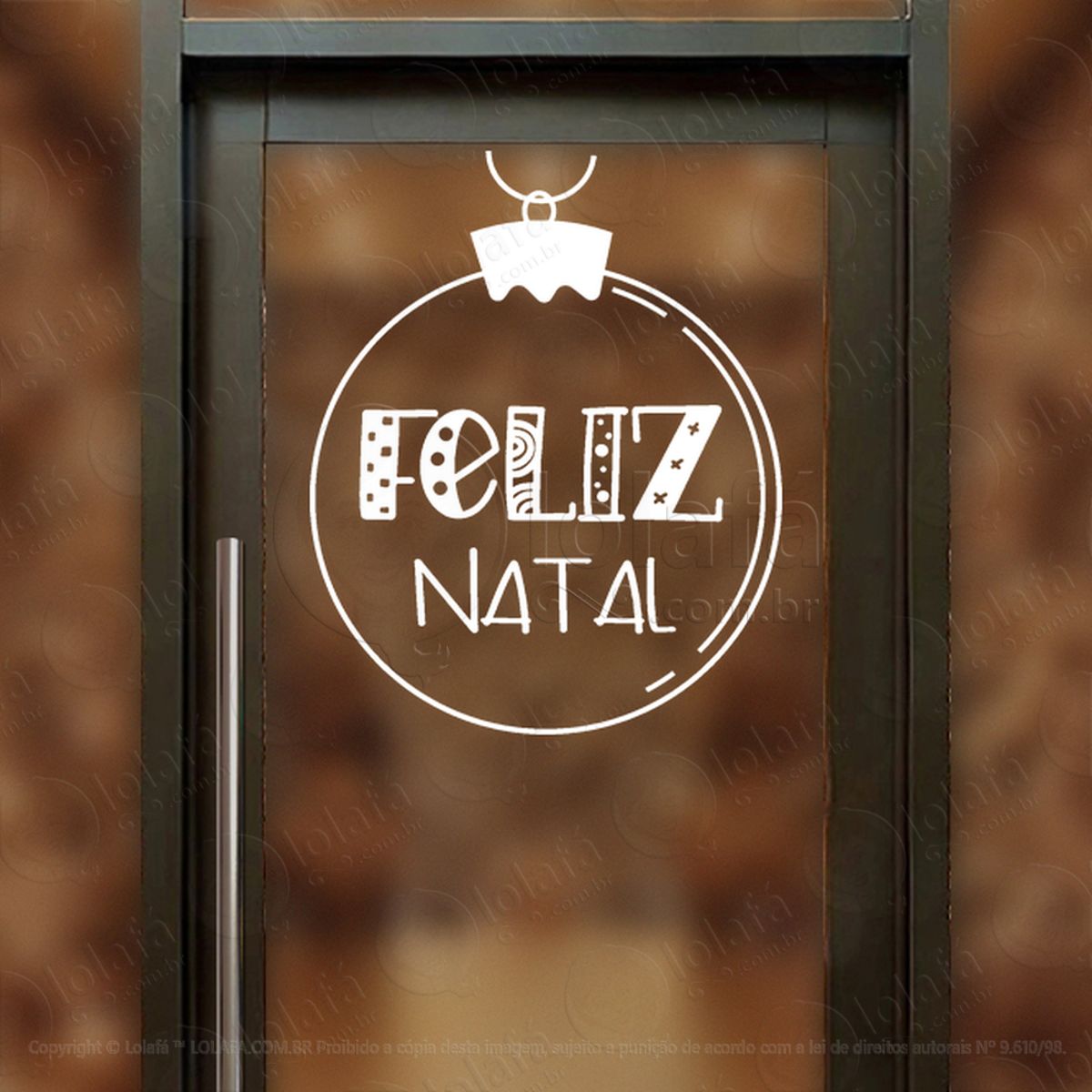 Bola de Natal com Frase Feliz Natal Adesivo de Natal para Vitrine, Parede, Porta - Fácil Remoção Mod:249