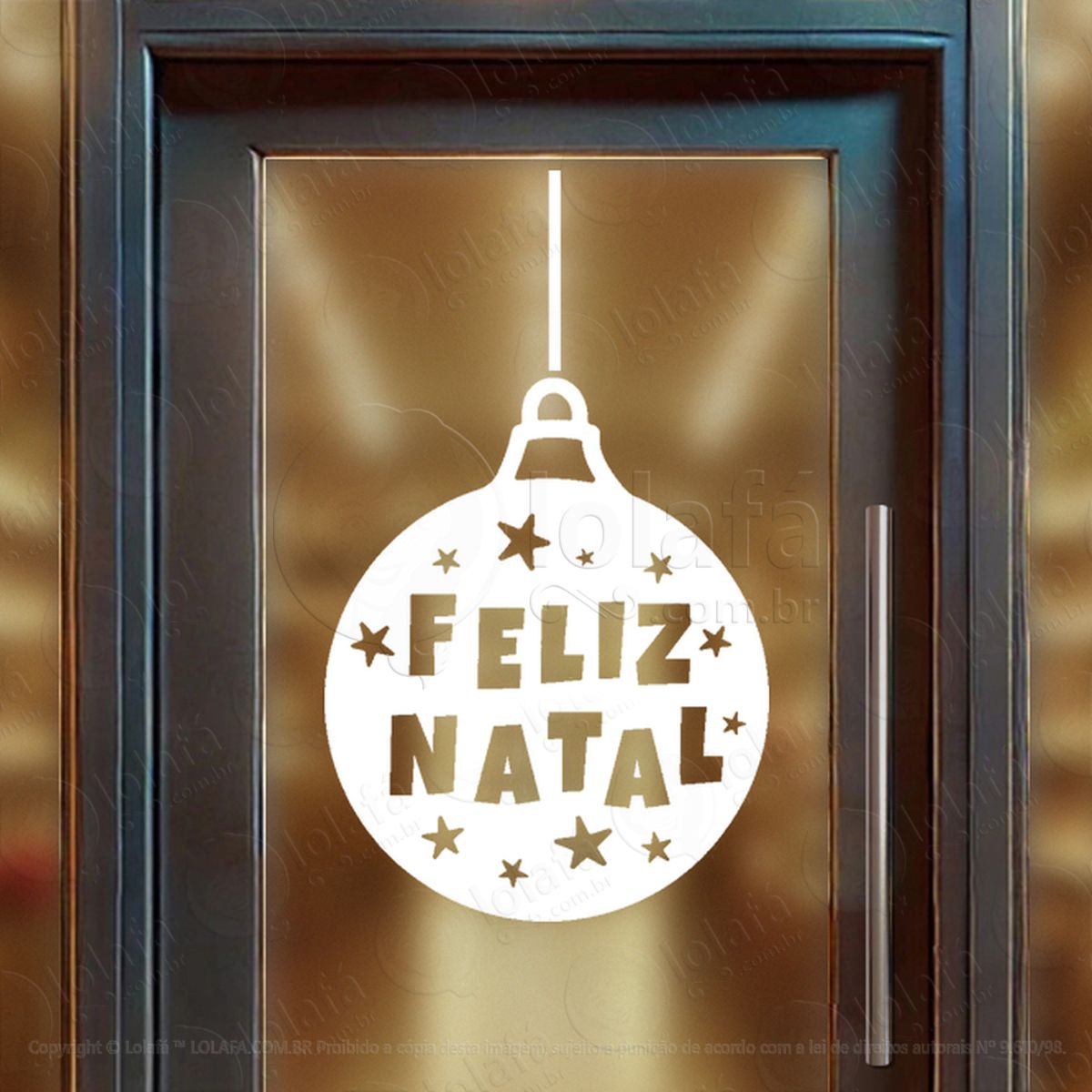 Bola de Natal com Frase Feliz Natal Adesivo de Natal para Vitrine, Parede, Porta - Fácil Remoção Mod:251