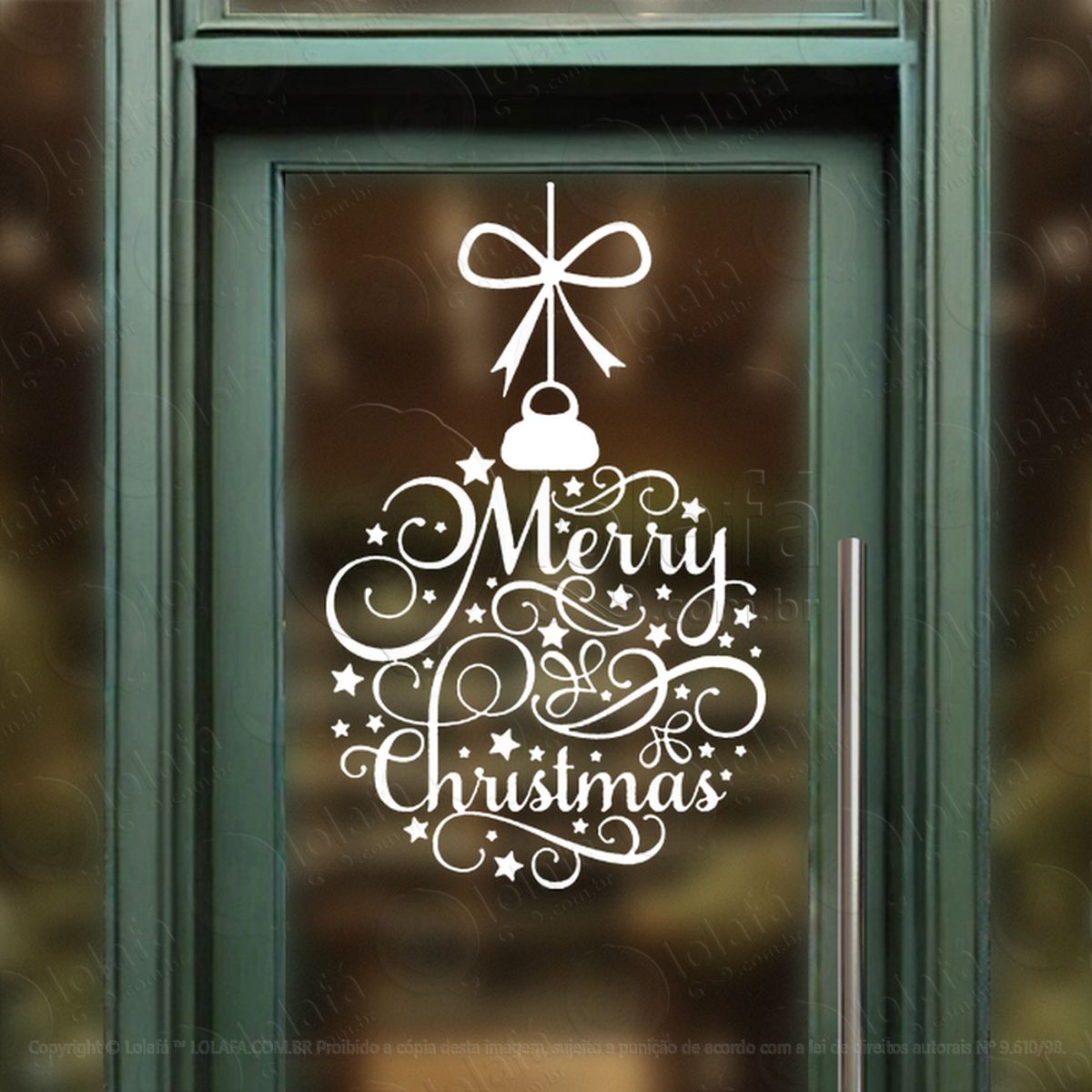 Bola de Natal Frase Merry Christmas Adesivo de Natal para Vitrine, Parede, Porta - Fácil Remoção Mod:252