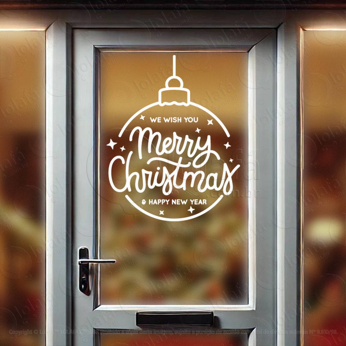 Bola de Natal Frase Merry Christmas Adesivo de Natal para Vitrine, Parede, Porta - Fácil Remoção Mod:253