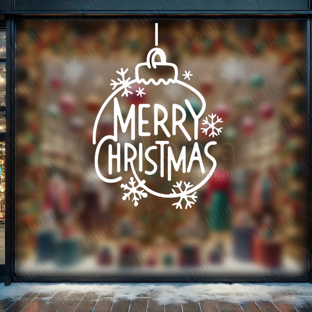Bola de Natal Frase Merry Christmas Adesivo de Natal para Vitrine, Parede, Porta - Fácil Remoção Mod:257