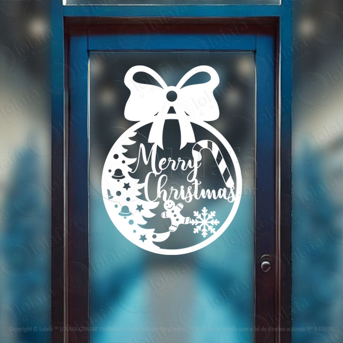 Bola de Natal Frase Merry Christmas Adesivo de Natal para Vitrine, Parede, Porta - Fácil Remoção Mod:258