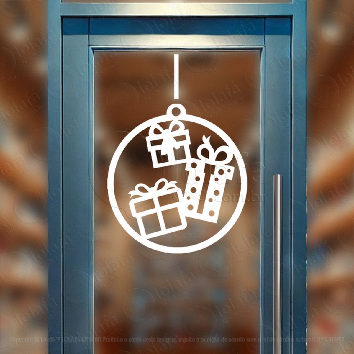 Bola de Natal com Presentes Adesivo de Natal para Vitrine, Parede, Porta - Fácil Remoção Mod:262