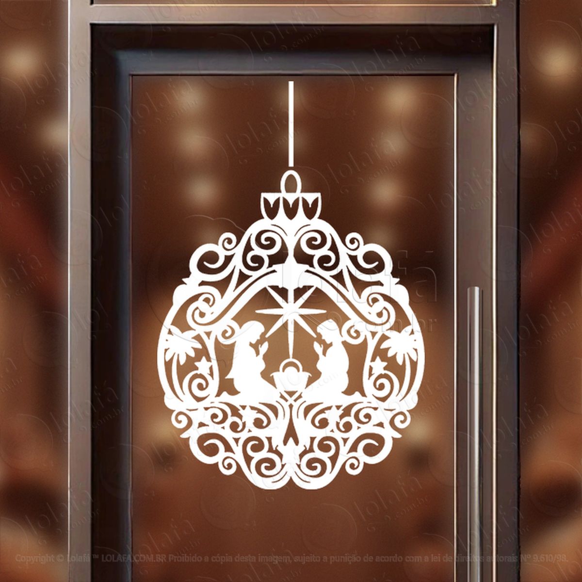 Bola de Natal com Presépio Adesivo de Natal para Vitrine, Parede, Porta - Fácil Remoção Mod:263