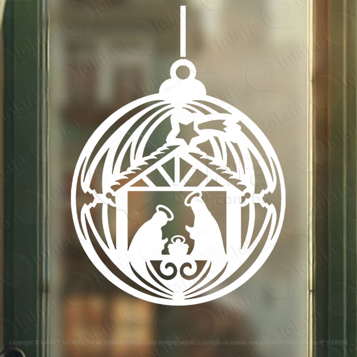 Bola de Natal com Presépio Adesivo de Natal para Vitrine, Parede, Porta - Fácil Remoção Mod:264