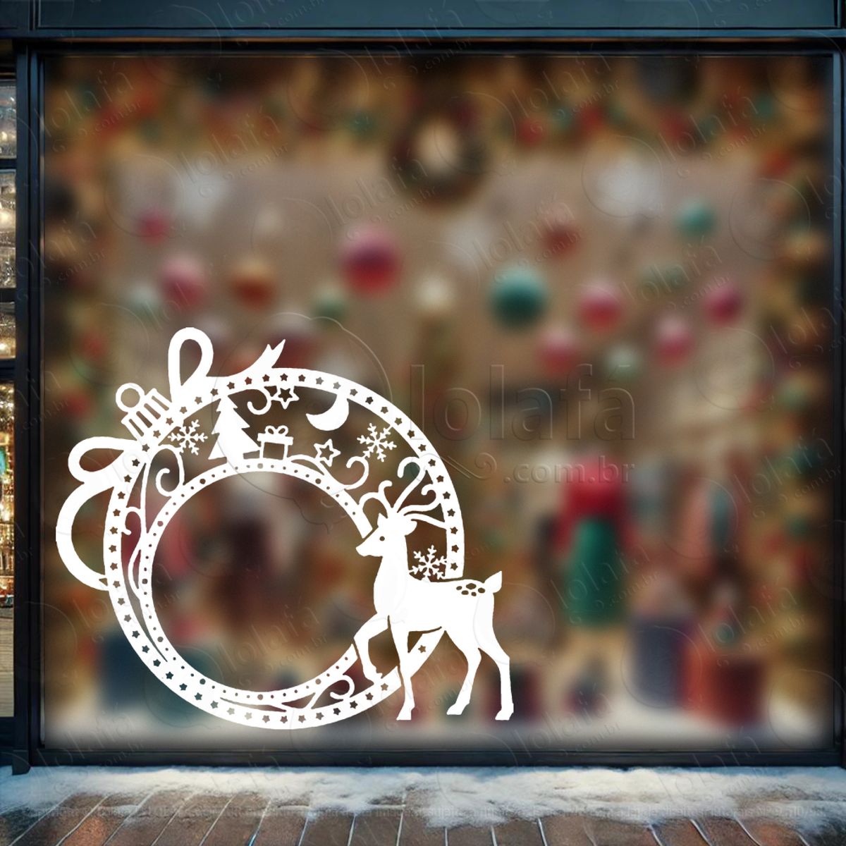 Bola de Natal com Rena Adesivo de Natal para Vitrine, Parede, Porta - Fácil Remoção Mod:266