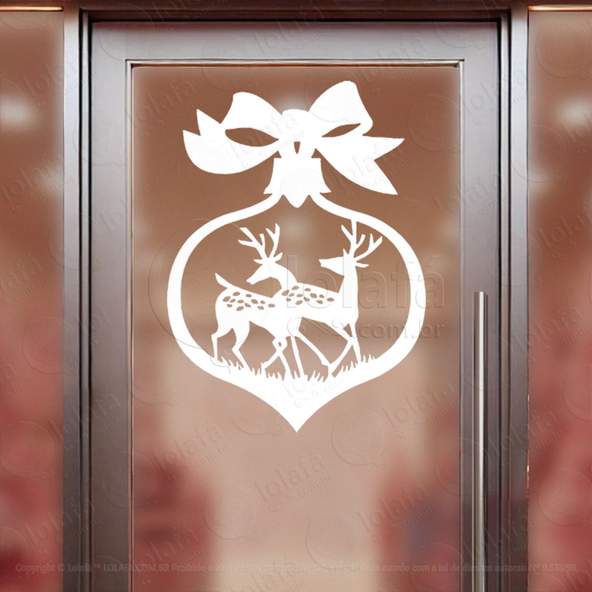 Bola de Natal com Renas e Laço Adesivo de Natal para Vitrine, Parede, Porta - Fácil Remoção Mod:269