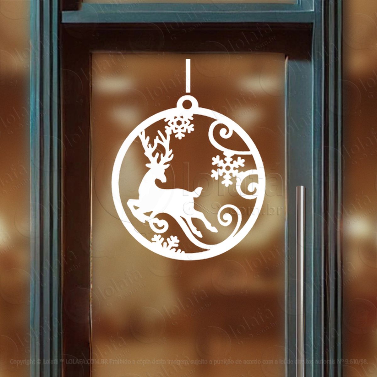 Bola de Natal Rena e Flocos de Neve Adesivo de Natal para Vitrine, Parede, Porta - Fácil Remoção Mod:270