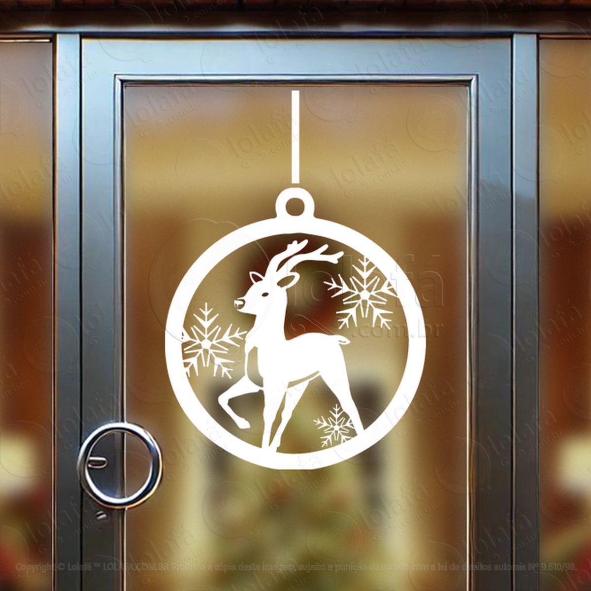 Bola de Natal Rena e Flocos de Neve Adesivo de Natal para Vitrine, Parede, Porta - Fácil Remoção Mod:272
