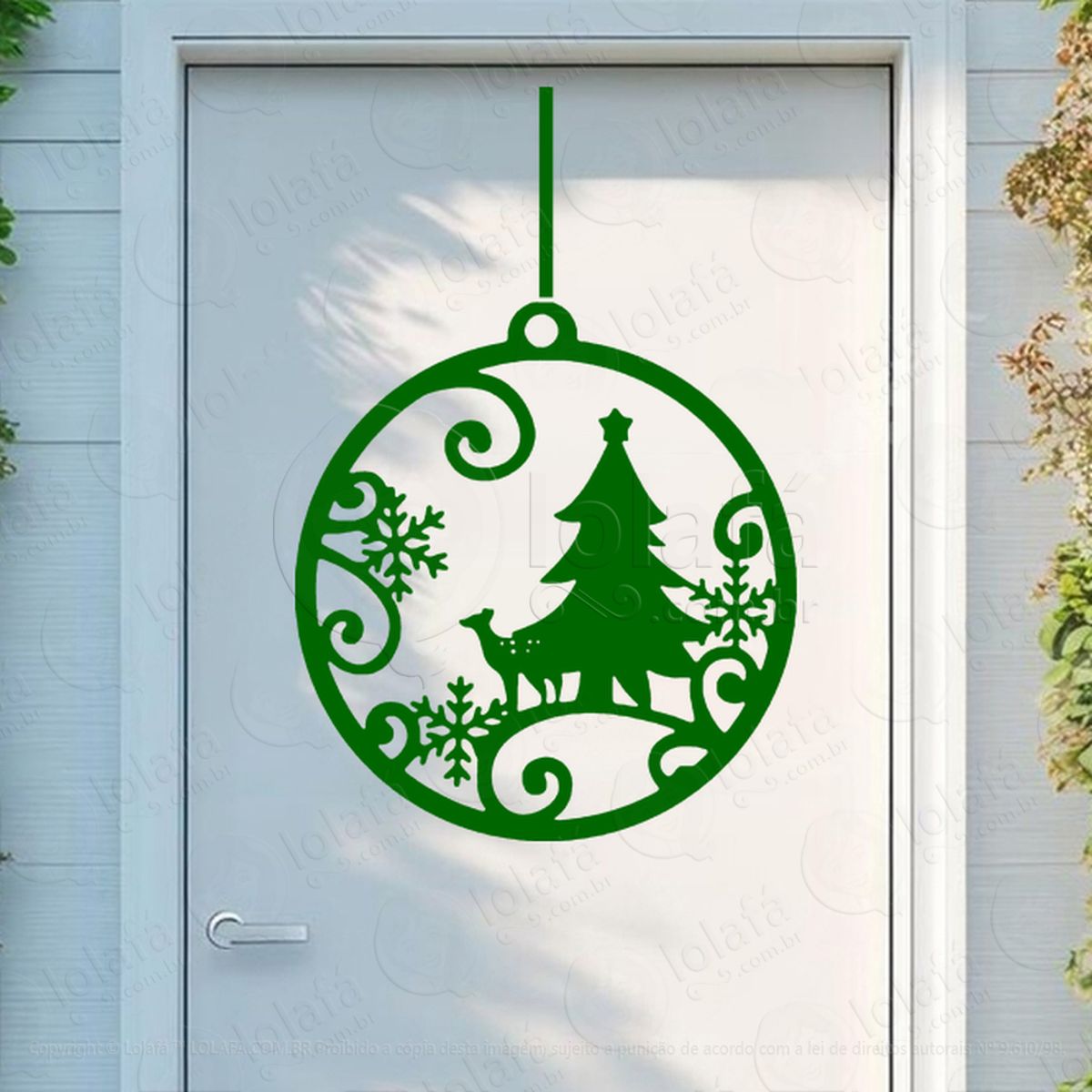 Bola de Natal com Rena e Árvore Adesivo de Natal para Vitrine, Parede, Porta - Fácil Remoção Mod:273