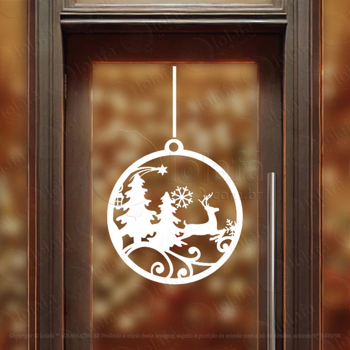 Bola de Natal com Rena e Árvore Adesivo de Natal para Vitrine, Parede, Porta - Fácil Remoção Mod:274