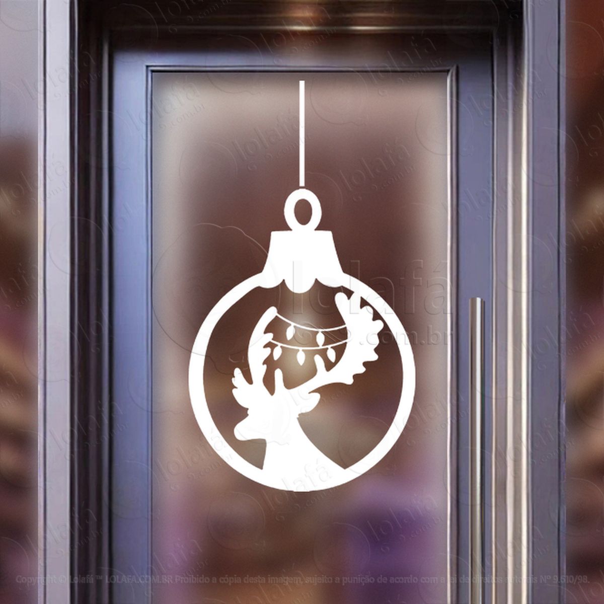 Bola de Natal com Rena Adesivo de Natal para Vitrine, Parede, Porta - Fácil Remoção Mod:275
