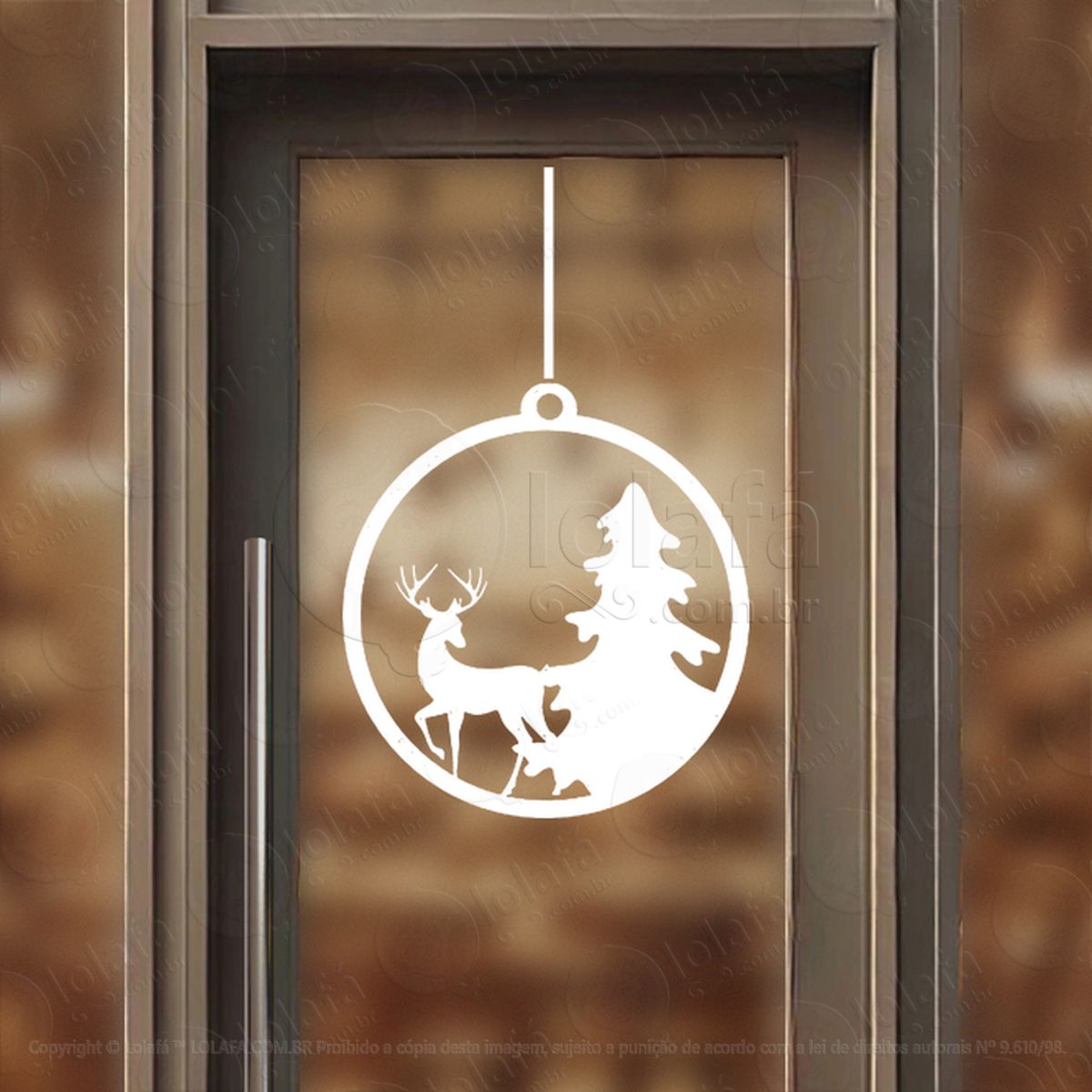 Bola de Natal com Rena e Árvore Adesivo de Natal para Vitrine, Parede, Porta - Fácil Remoção Mod:276