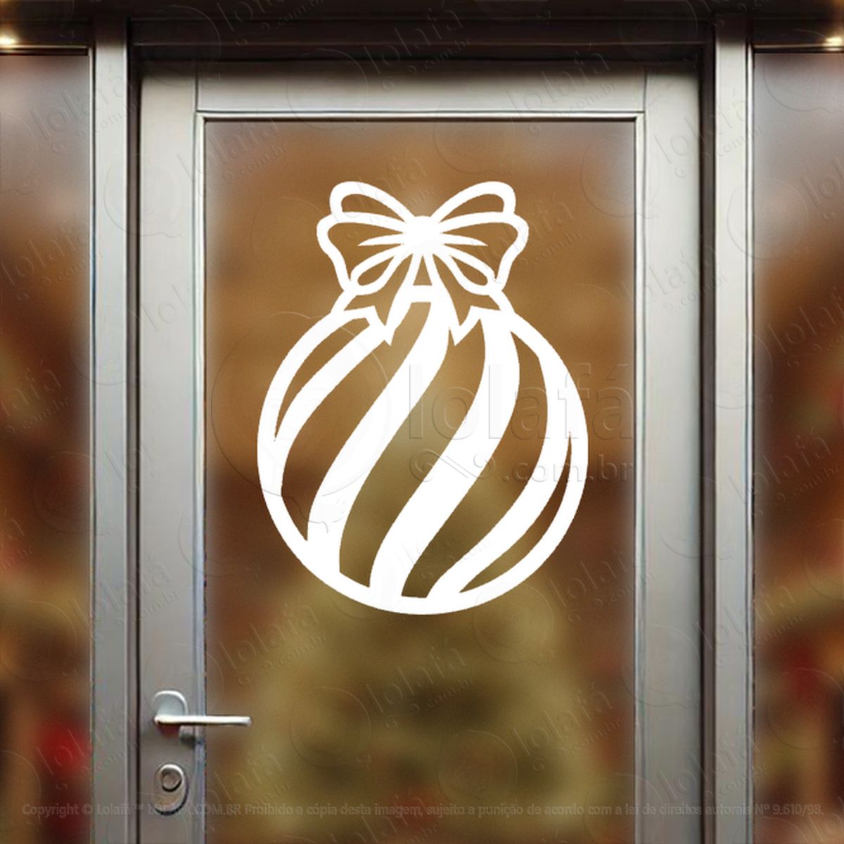 Bola de Natal com Laço Adesivo de Natal para Vitrine, Parede, Porta - Fácil Remoção Mod:278