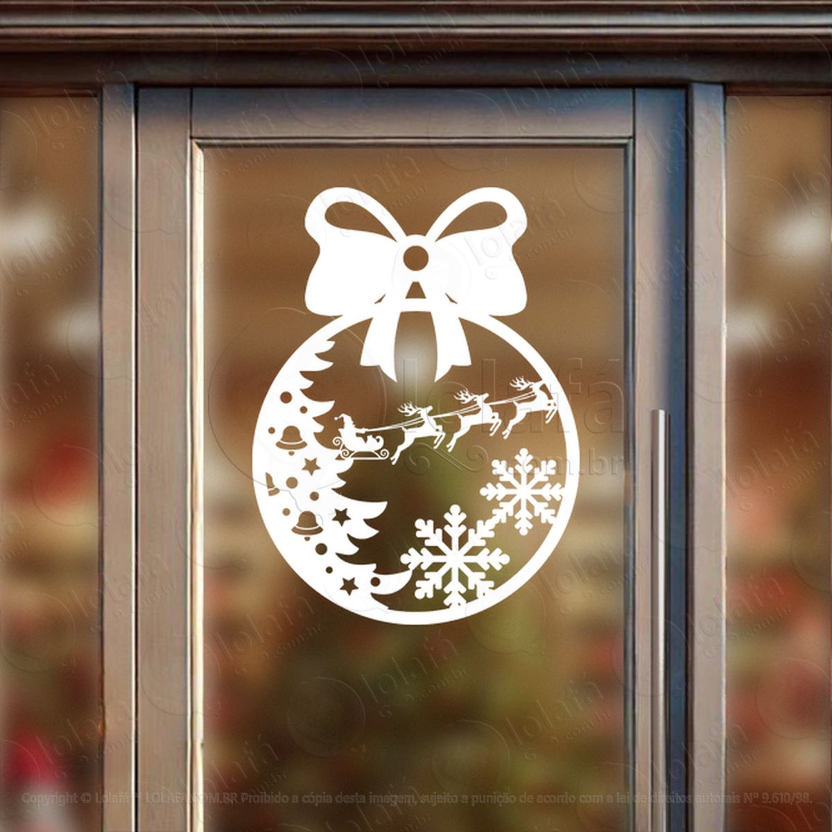 Bola de Natal Trenó do Papai Noel Adesivo de Natal para Vitrine, Parede, Porta - Fácil Remoção Mod:296