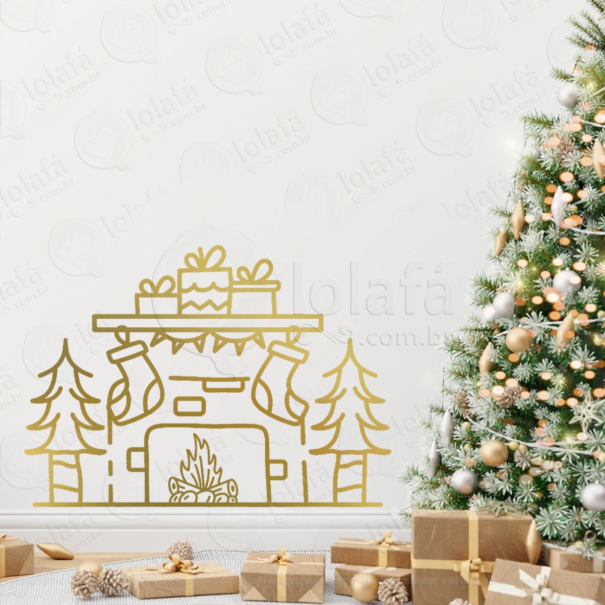 Cenário Lareira de Natal Adesivo de Natal para Vitrine, Parede, Porta - Fácil Remoção Mod:298