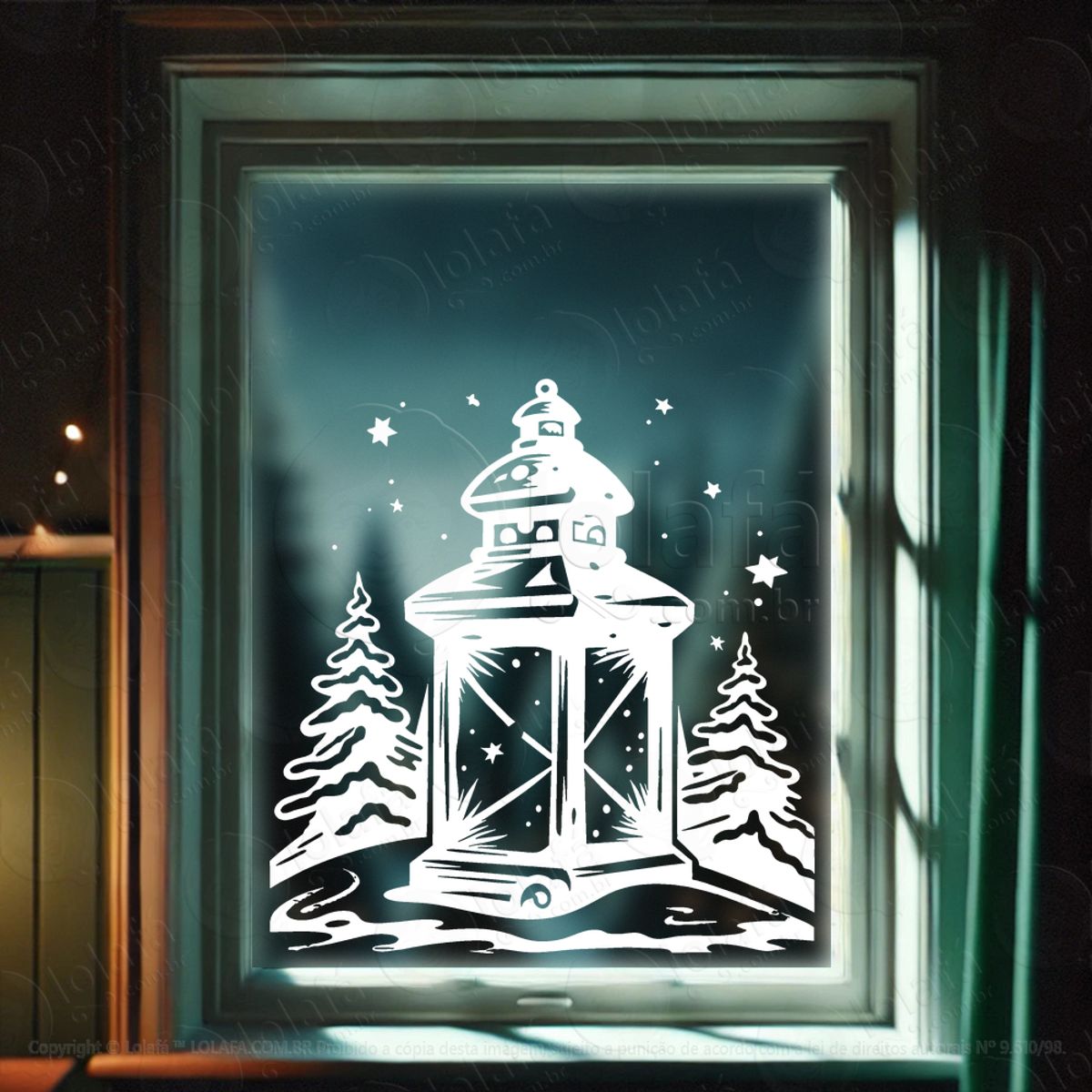 Lamparina de Natal com Árvores Adesivo de Natal para Vitrine, Parede, Porta - Fácil Remoção Mod:303
