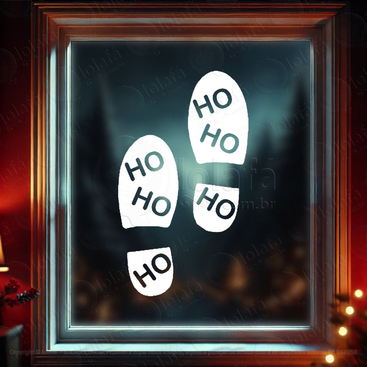 Pegadas do Papai Noel Ho Ho Ho Adesivo de Natal para Vitrine, Parede, Porta - Fácil Remoção Mod:313
