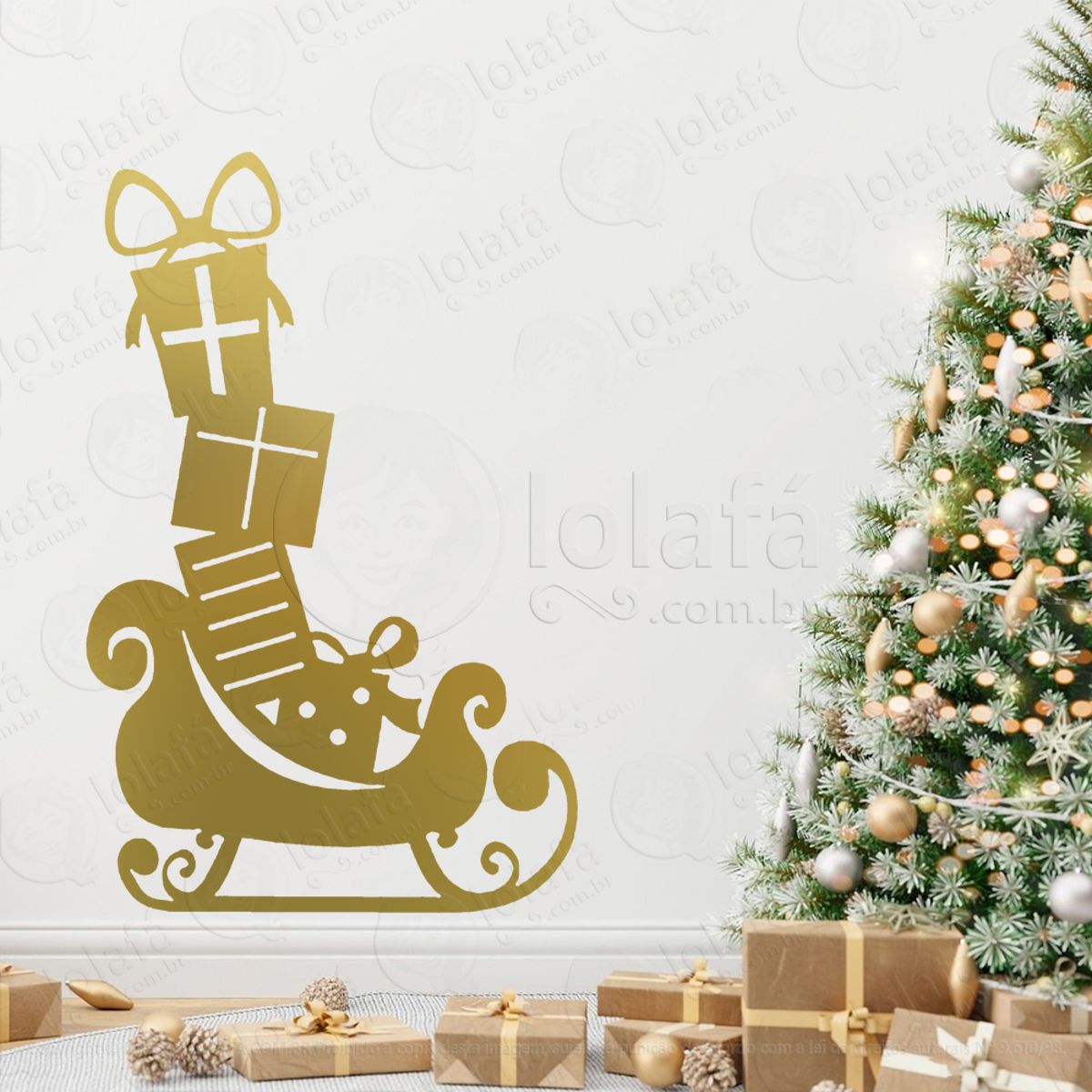 Trenó de Presentes Adesivo de Natal para Vitrine, Parede, Porta - Fácil Remoção Mod:337