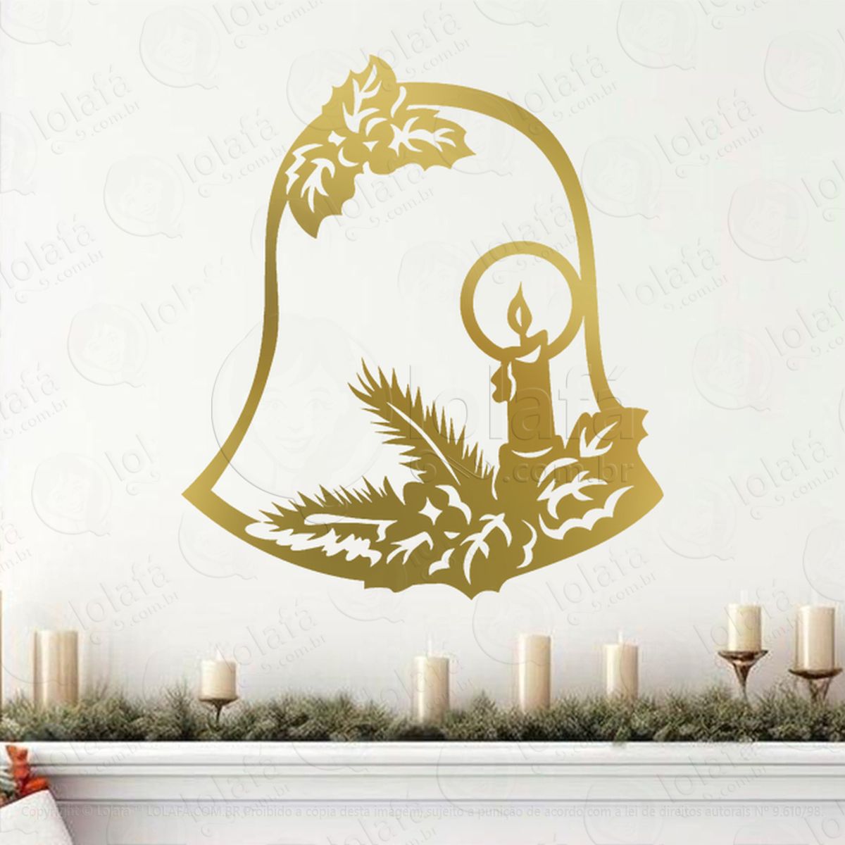Sino de Natal com Vela Adesivo de Natal para Vitrine, Parede, Porta - Fácil Remoção Mod:344