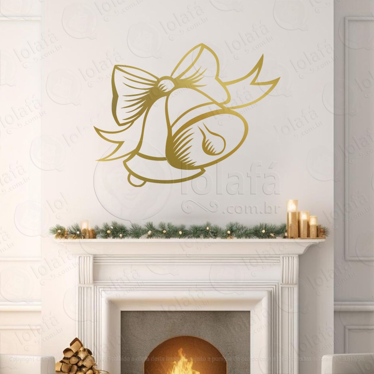 Sinos de Natal com Laço Adesivo de Natal para Vitrine, Parede, Porta - Fácil Remoção Mod:346