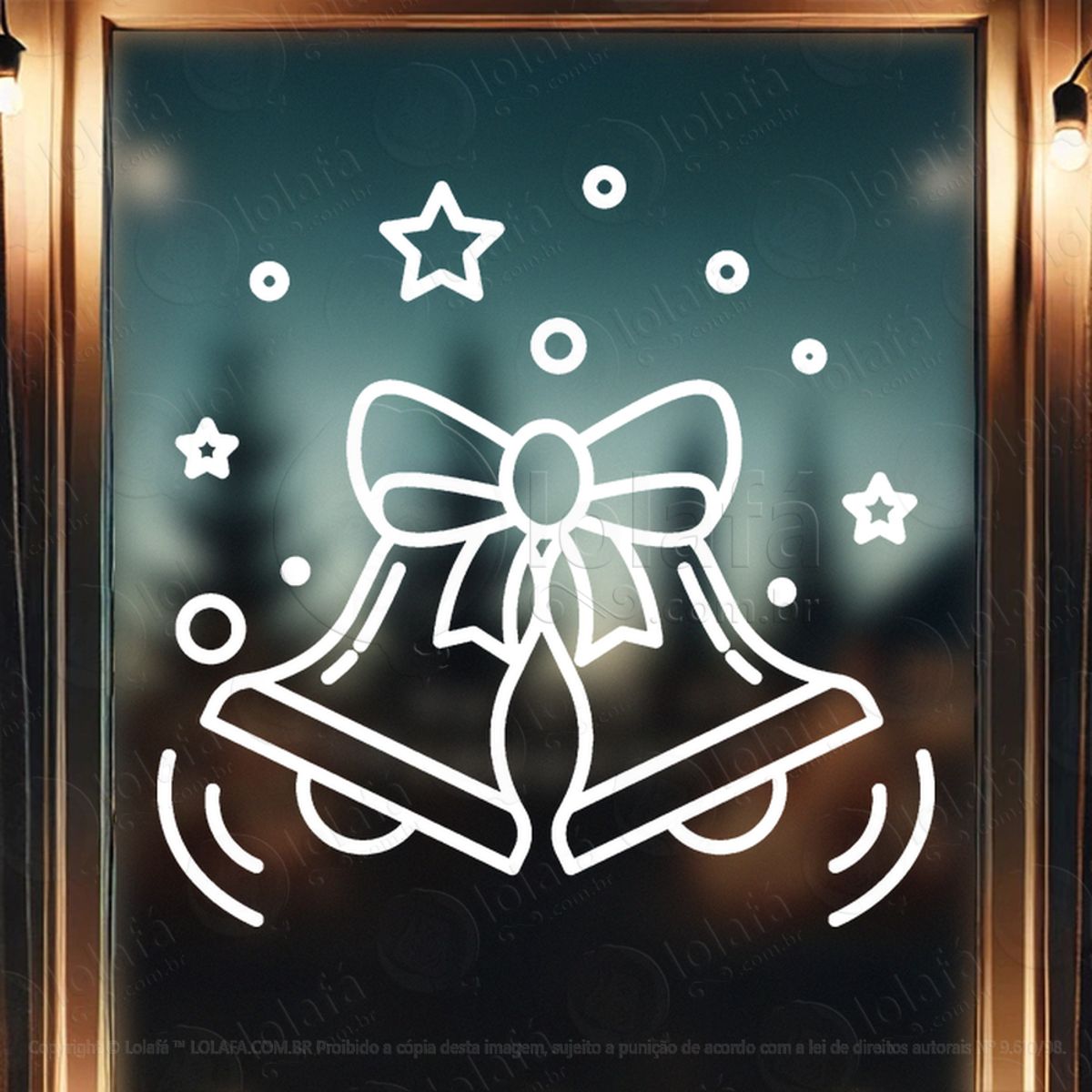 Sinos de Natal com Laço Adesivo de Natal para Vitrine, Parede, Porta - Fácil Remoção Mod:347