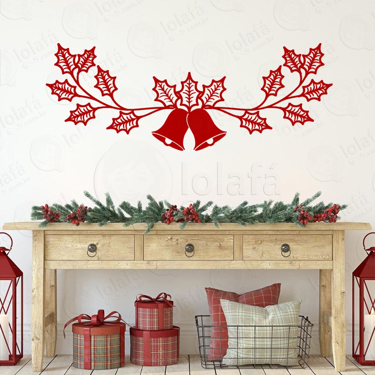Sinos de Natal com Galhos Adesivo de Natal para Vitrine, Parede, Porta - Fácil Remoção Mod:348